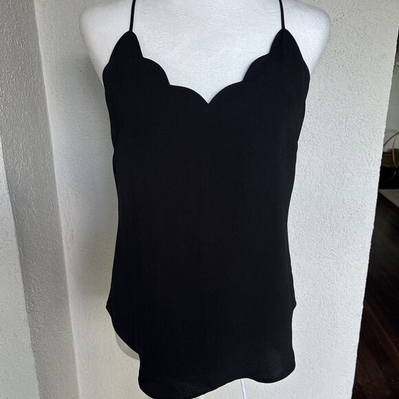 J. Crew Mercantile Scalloped Racerback Cami Tank Top Black Lined Size 2 - Picture 1 of 10